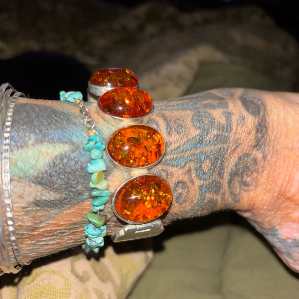 Amber Stone Silver Bracelet